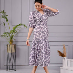 Skyra Puff Sleeve Floral Midi Dress