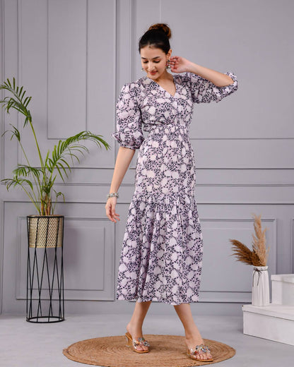 Skyra Puff Sleeve Floral Midi Dress