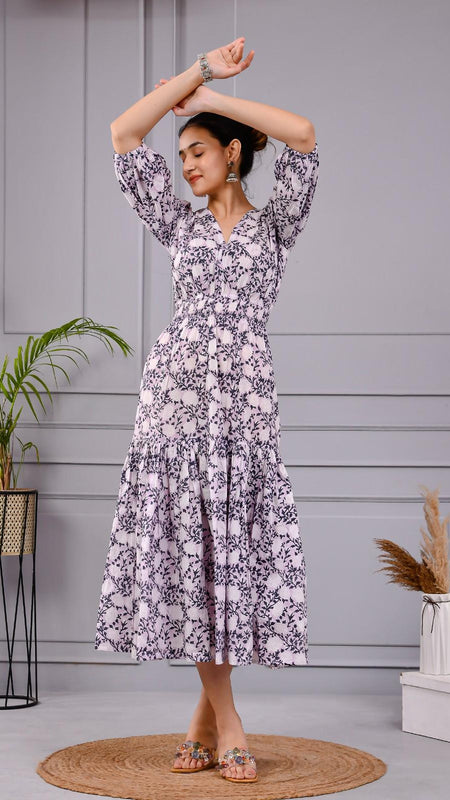 Skyra Puff Sleeve Floral Midi Dress