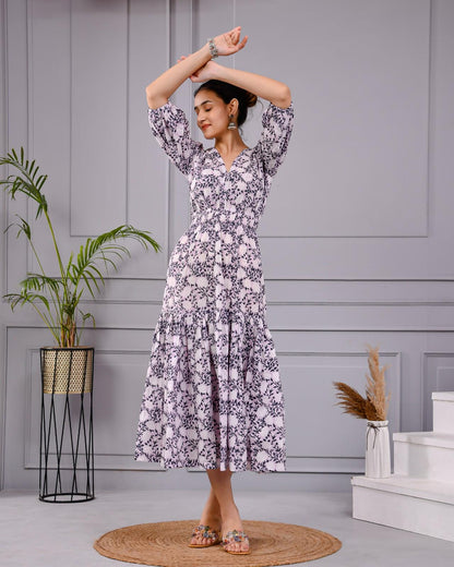 Skyra Puff Sleeve Floral Midi Dress