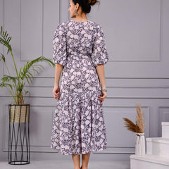 Skyra Puff Sleeve Floral Midi Dress