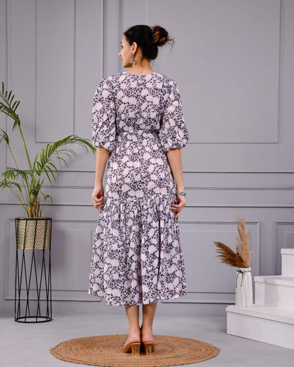 Skyra Puff Sleeve Floral Midi Dress