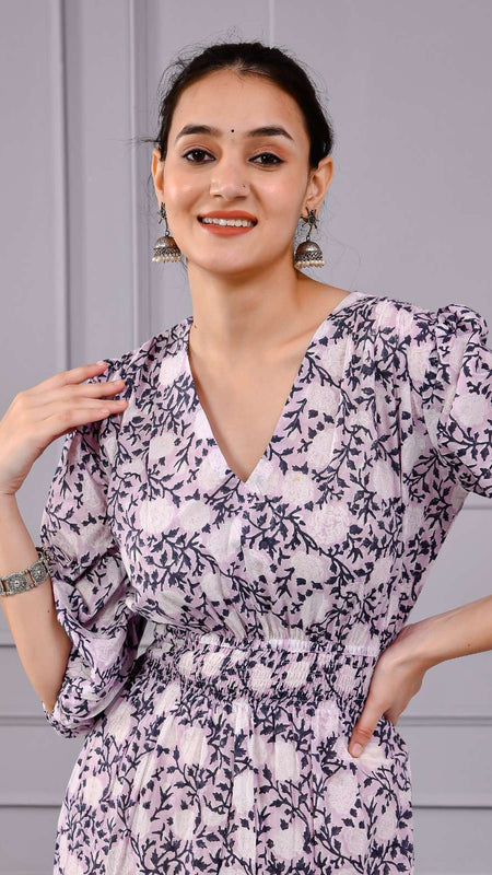 Skyra Puff Sleeve Floral Midi Dress