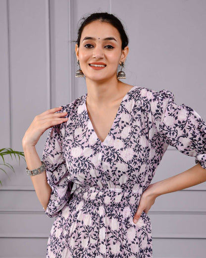 Skyra Puff Sleeve Floral Midi Dress