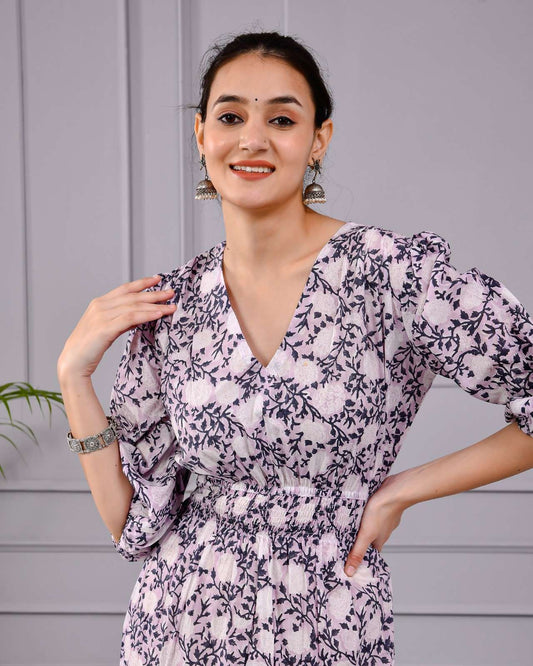 Skyra Puff Sleeve Floral Midi Dress