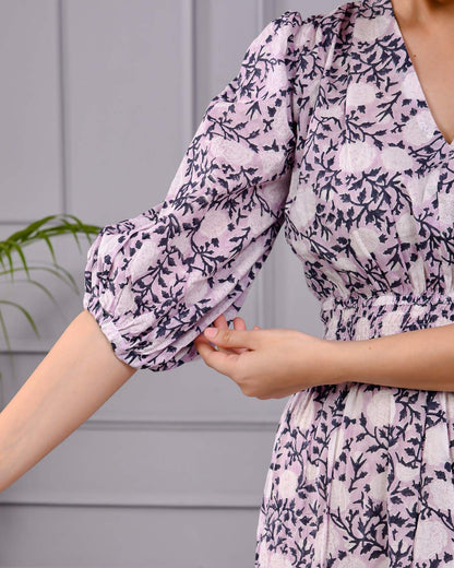 Skyra Puff Sleeve Floral Midi Dress