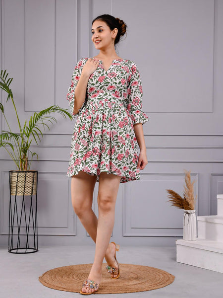 Aara Frock Printed Cotton Mini Dress