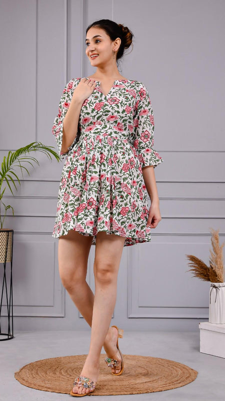 Aara Frock Printed Cotton Mini Dress