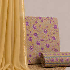 Orche Yellow Printed Cotton Fabric for Suits, Kurtis, Co-Ord Sets, Dresses & Ethnic Wear.