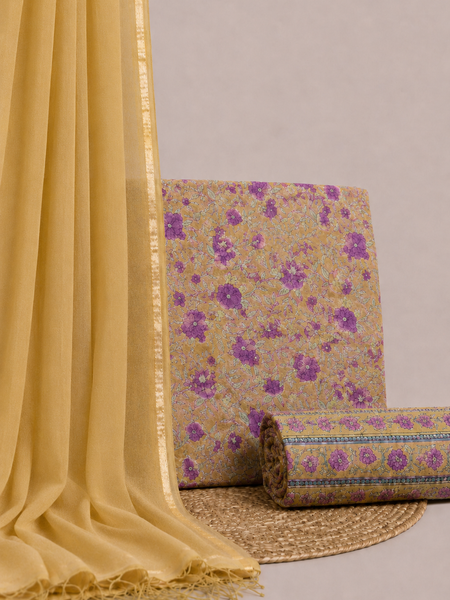 Orche Yellow Printed Cotton Fabric for Suits, Kurtis, Co-Ord Sets, Dresses & Ethnic Wear.