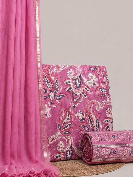 Magenta Pink Printed Cotton Fabric for Suits, Kurtis, Co-Ord Sets, Dresses & Ethnic Wear.