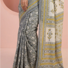 Mandira Grey Floral Cotton Saree