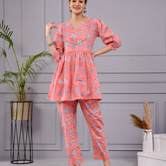 Chhappe Gulnaar Block Print Pink Co-ord Set