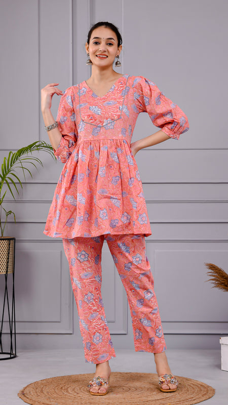 Chhappe Gulnaar Block Print Pink Co-ord Set