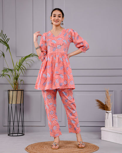 Chhappe Gulnaar Block Print Pink Co-ord Set