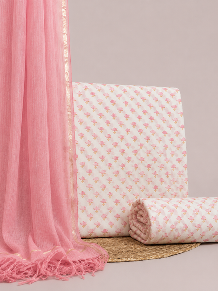Dusty Pink Printed Cotton Fabric for Suits, Kurtis, Co-Ord Sets, Dresses & Ethnic Wear.