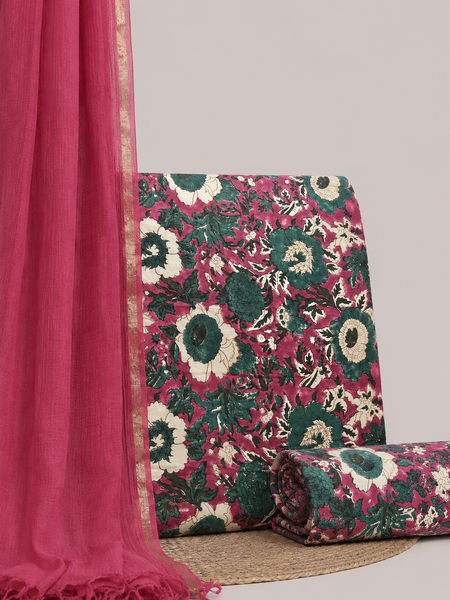 Margenta Pink Printed Cotton Fabric for Suits, Kurtis, Co-Ord Sets, Dresses & Ethnic Wear.