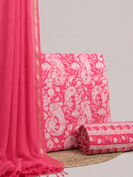 Crimson Red Printed Cotton Fabric for Suits, Kurtis, Co-Ord Sets, Dresses & Ethnic Wear.
