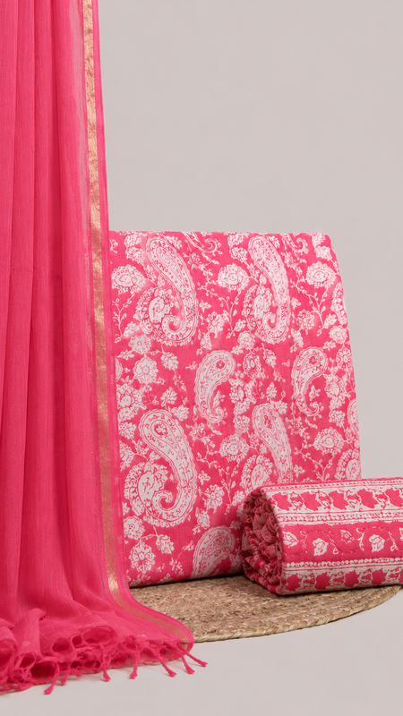 Crimson Red Printed Cotton Fabric for Suits, Kurtis, Co-Ord Sets, Dresses & Ethnic Wear.