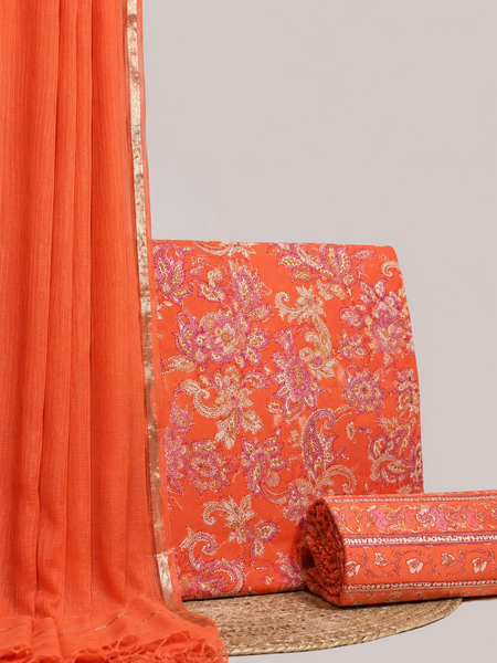 Rust Orange Printed Cotton Fabric for Suits, Kurtis, Co-Ord Sets, Dresses & Ethnic Wear.