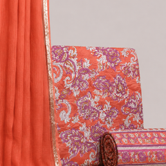 Orange Printed Cotton Fabric for Suits, Kurtis, Co-Ord Sets, Dresses & Ethnic Wear.