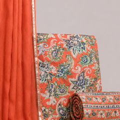 Rust Light Orange Printed Cotton Fabric for Suits, Kurtis, Co-Ord Sets, Dresses & Ethnic Wear.