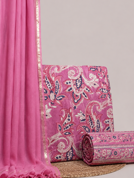 Orchid Pink Printed Cotton Fabric for Suits, Kurtis, Co-Ord Sets, Dresses & Ethnic Wear.