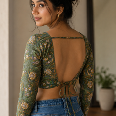 Olive Green Printed Cotton Top