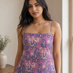 Mauve Paisley Printed Cotton Sleeveless Top