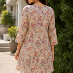 Beige Floral Printed Short Kurti