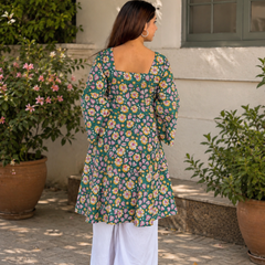 Premium Printed Cotton Top with Statement Sleeves