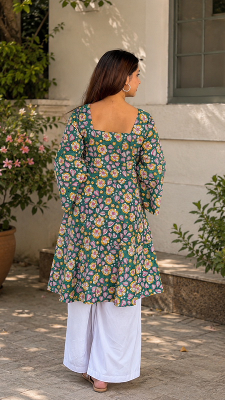 Premium Printed Cotton Top with Statement Sleeves