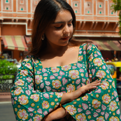 Premium Printed Cotton Top with Statement Sleeves