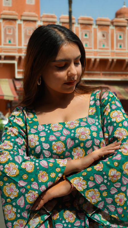 Premium Printed Cotton Top with Statement Sleeves