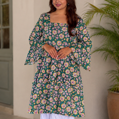 Premium Printed Cotton Top with Statement Sleeves