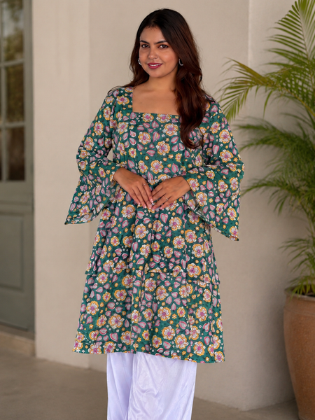 Premium Printed Cotton Top with Statement Sleeves
