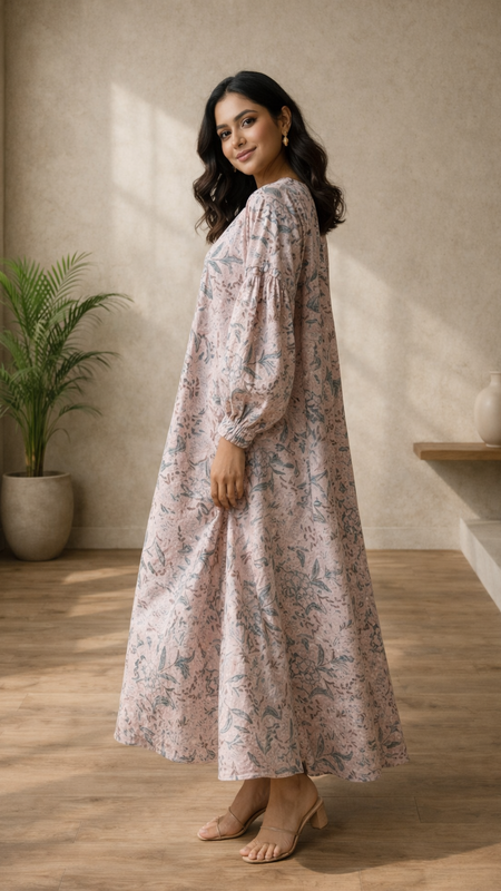 Blush Pink Floral Maxi Dress for Women
