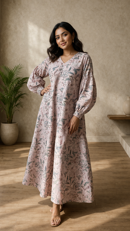 Blush Pink Floral Maxi Dress for Women
