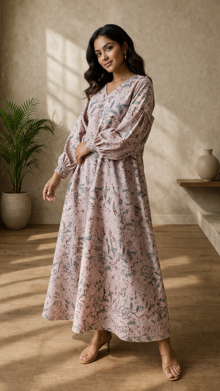 Blush Pink Floral Maxi Dress for Women