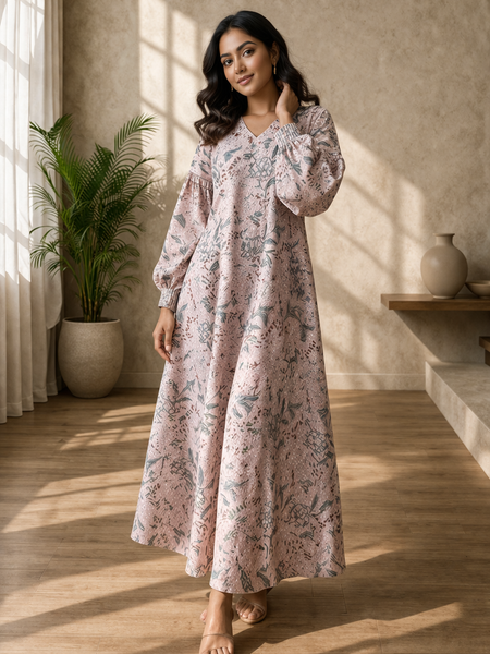 Blush Pink Floral Maxi Dress for Women