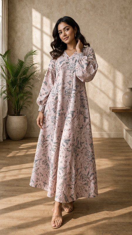 Blush Pink Floral Maxi Dress for Women