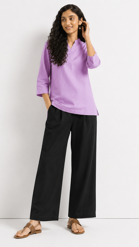Women's Deep Black Wide-Leg Trousers