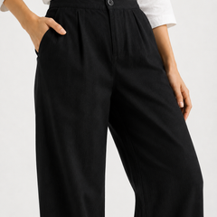 Women's Deep Black Wide-Leg Trousers