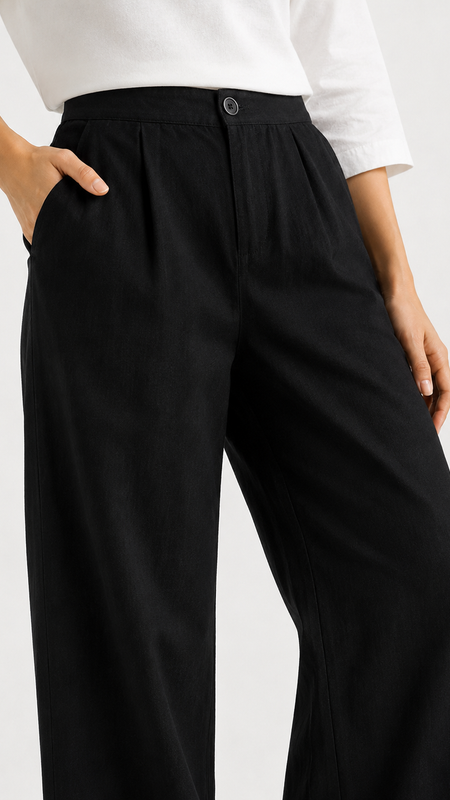 Women's Deep Black Wide-Leg Trousers