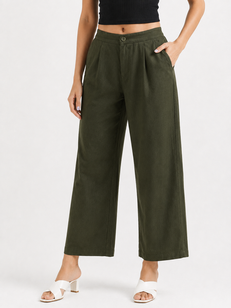 Women's Olive Wide-Leg Trousers