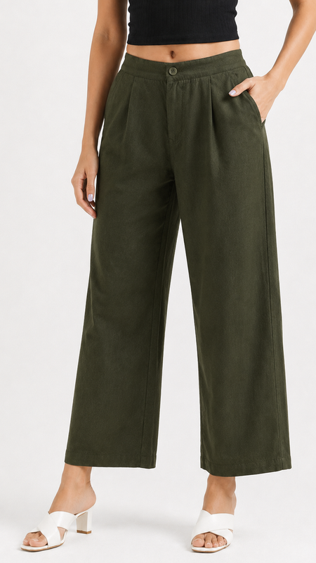 Women's Olive Wide-Leg Trousers