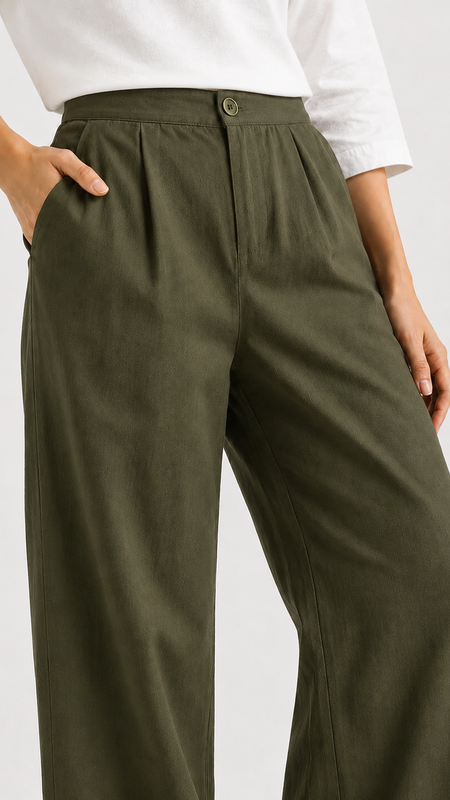 Women's Olive Wide-Leg Trousers