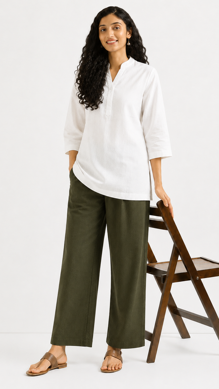 Women's Olive Wide-Leg Trousers