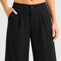 Women's Deep Black Wide-Leg Trousers