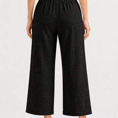 Women's Deep Black Wide-Leg Trousers